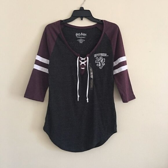 Harry Potter Shirt S Lace Up Gryffindor Embroidered Lion Varsity Quidditch - Picture 3 of 11